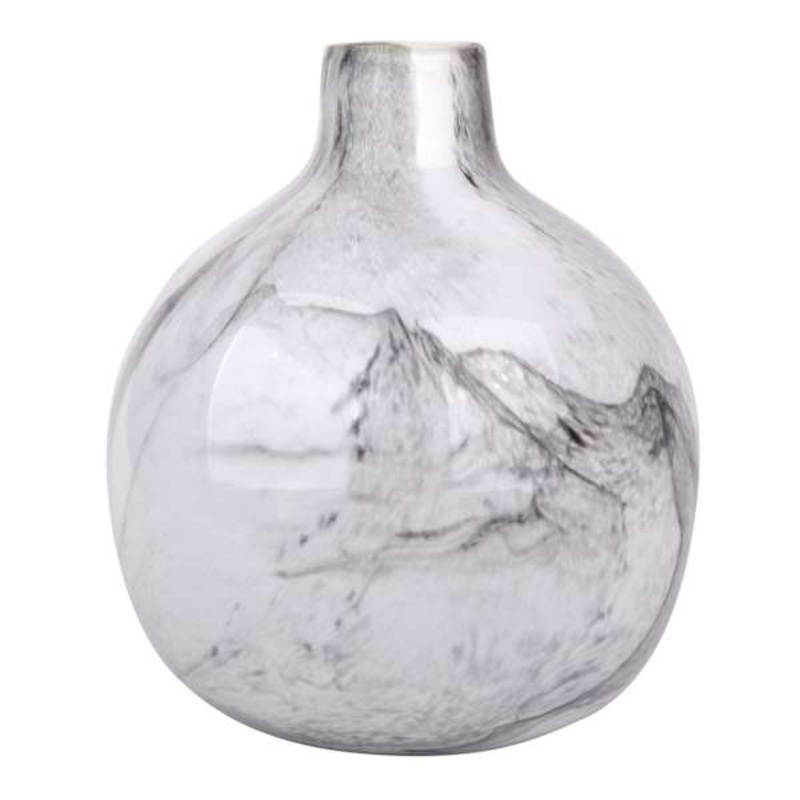 Laila Ali Black Swirled Round Glass Vase, 8″