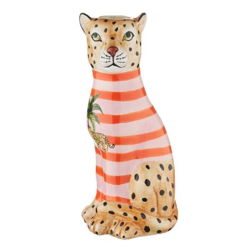 Leopard With Pink and Orange Stripe Ceramic Vase, 10″
