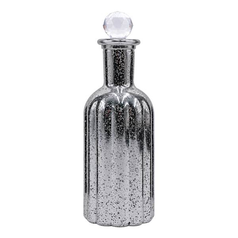 Mercury Glass Bottle Vase with Lid, 9″