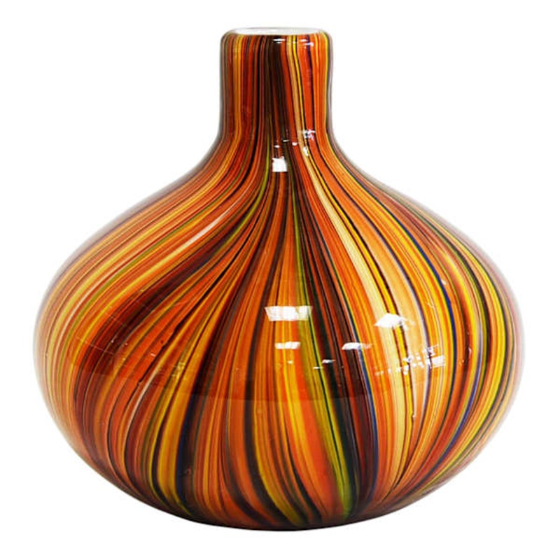 Multicolor Striped Glass Vase, 7″