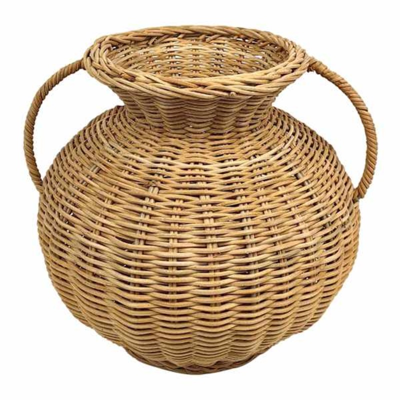 Natural Woven Rattan Vase, 10″