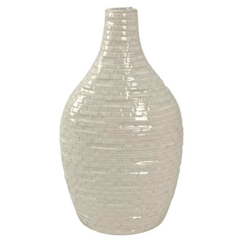 Neutral Textured Wide Bottle Vase, 12″