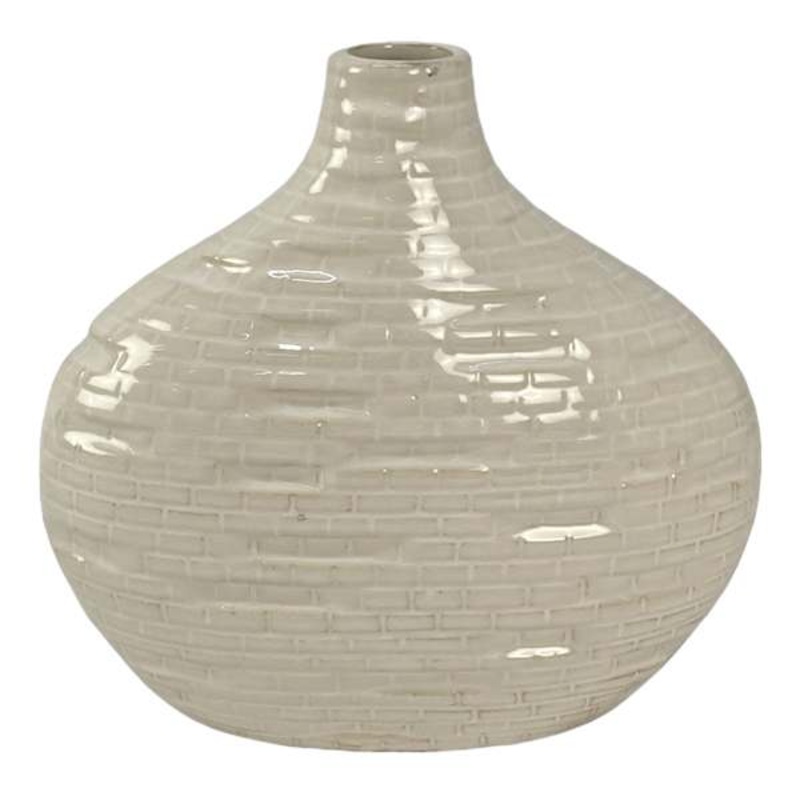 Neutral Textured Wide Bottle Vase, 8″