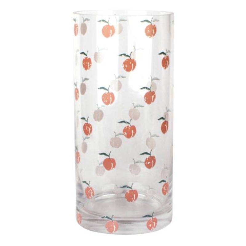 Peach Printed Clear Glass Vase, 10″