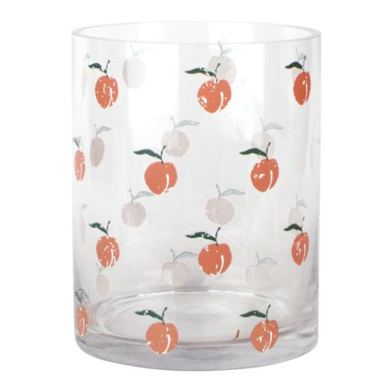 Peach Printed Clear Glass Vase, 6″