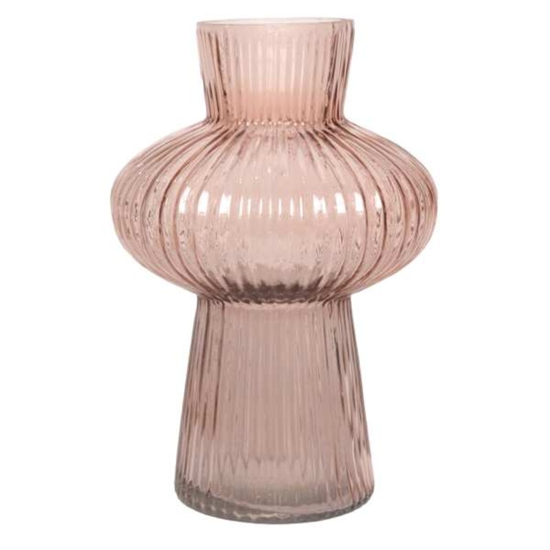 Pink Bubble Ribbed Glass Vase, 8.5″