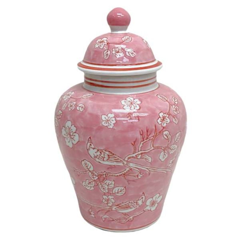 Pink Cermaic Ginger Jar, 11″