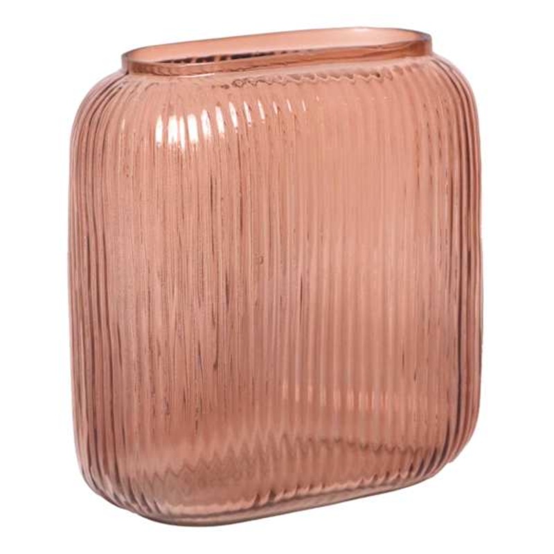 Pink Rectangle Ribbed Vase, 7″