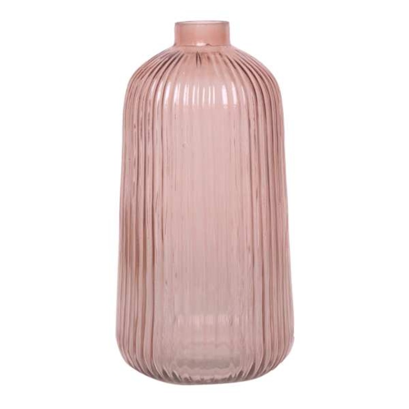 Pink Ribbed Narrow Opening Vase, 8.5″