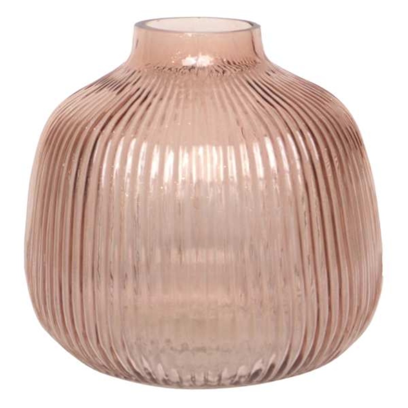Pink Round Ribbed Glass Vase, 6″