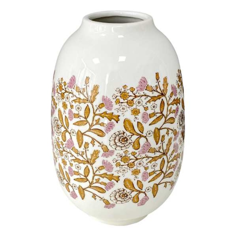 Pink & White Floral Design Vase, 10″