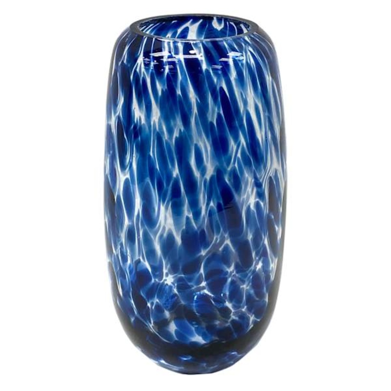 Providence Blue Frit Glass Vase, 9″