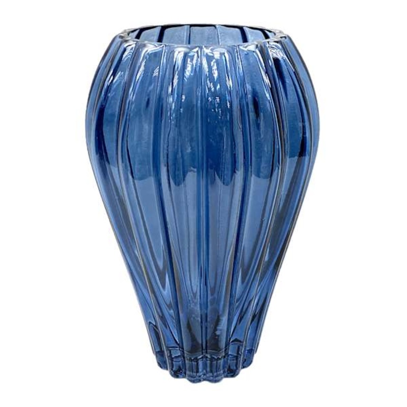 Providence Blue Ribbed Glass Vase, 9″