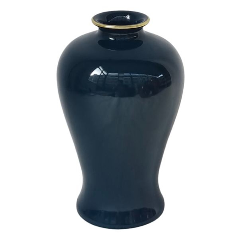 Providence Blue with Gold Trim Ceramic Vase, 9″