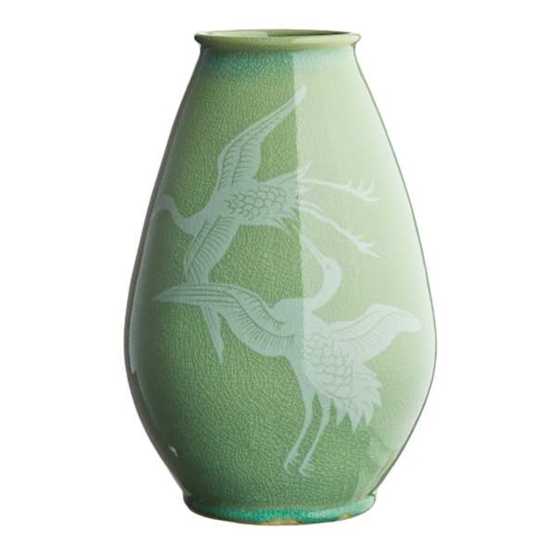 Providence Green Egret Ceramic Vase, 12.2″