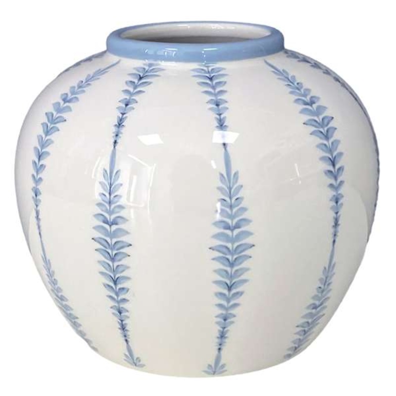 Providence White & Blue Fern Ceramic Vase, 6″