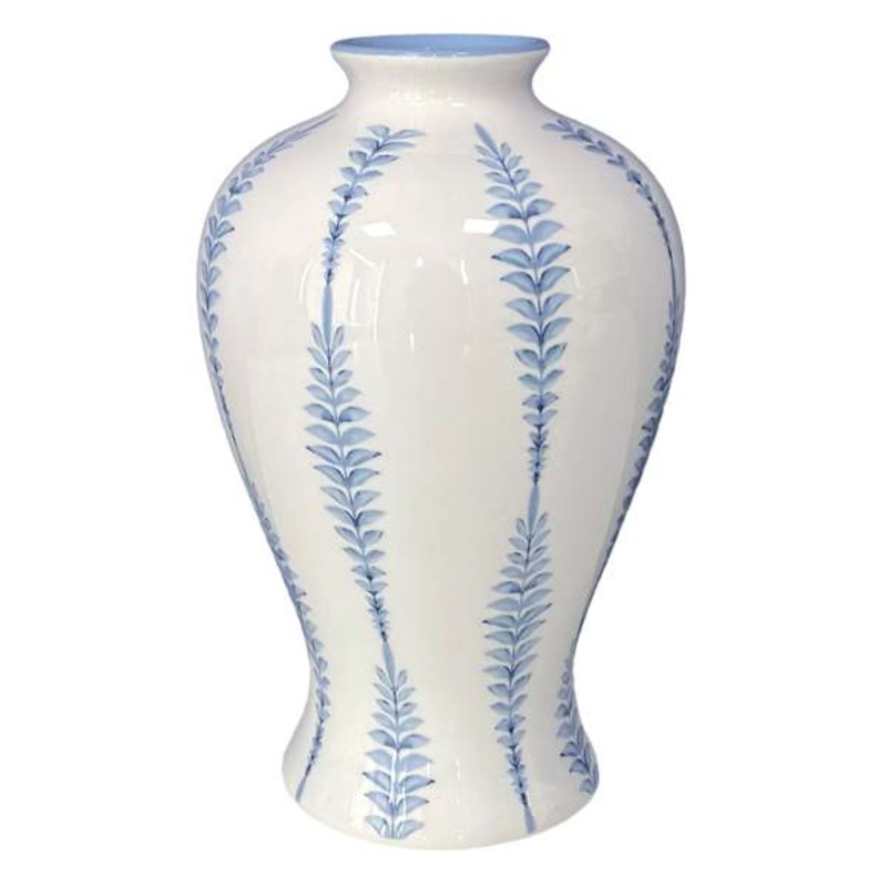 Providence White & Blue Fern Ceramic Vase, 9″