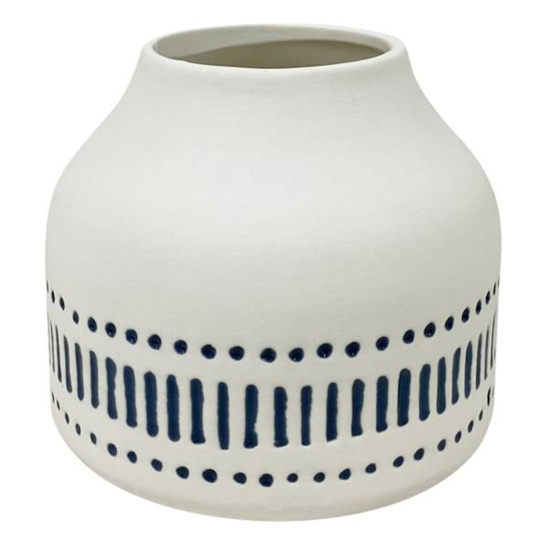 White & Blue Design Ceramic Vase, 4″