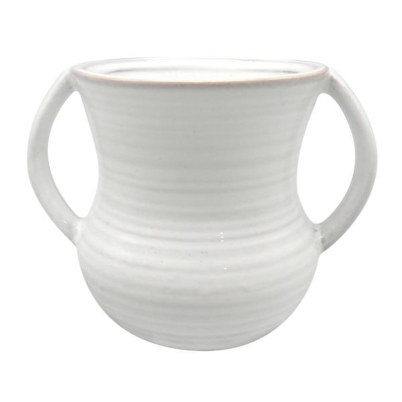 White Ceramic Vase with Handles, 5″