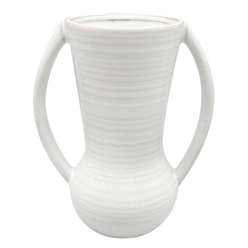 White Ceramic Vase with Handles, 6×7