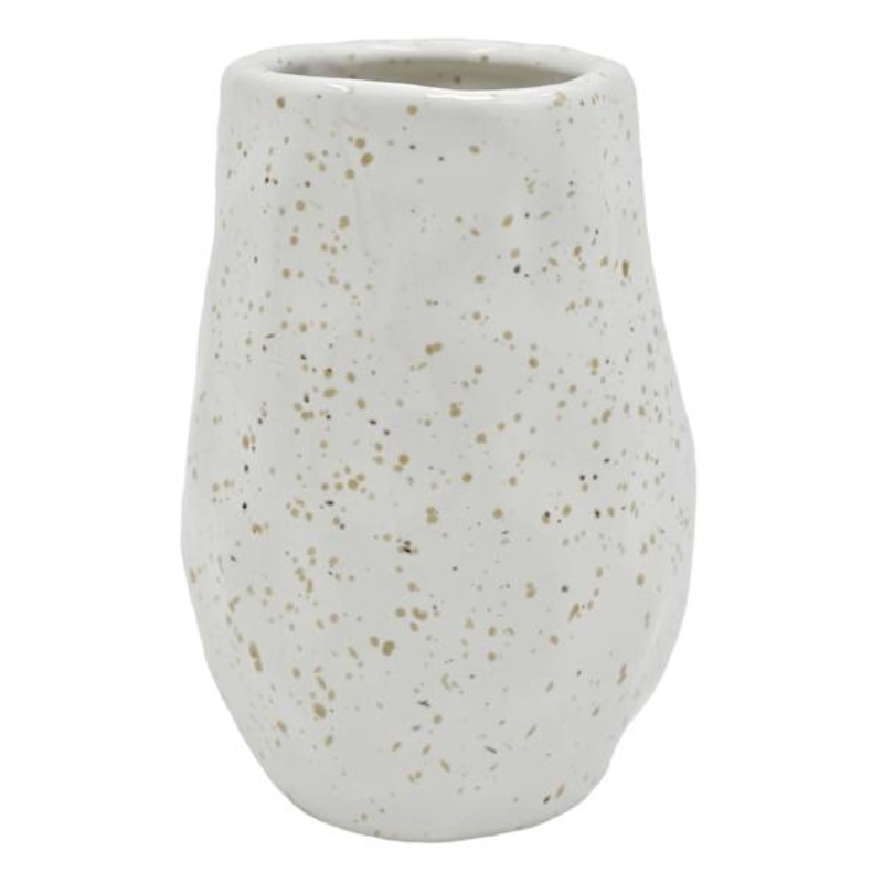 White Speckled Ceramic Vase, 6″