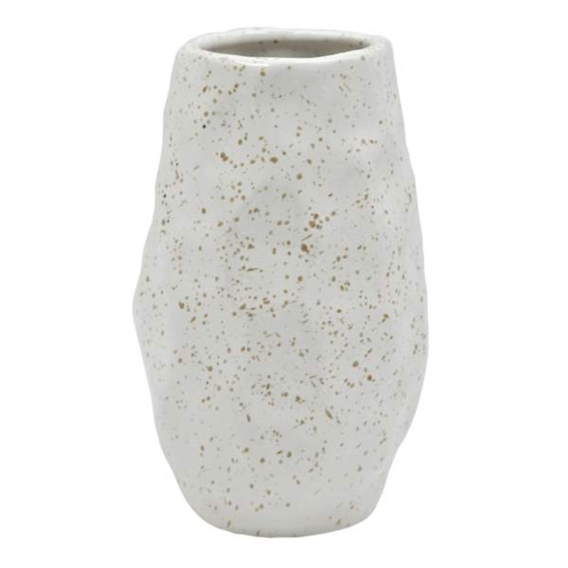 White Speckled Ceramic Vase, 7″
