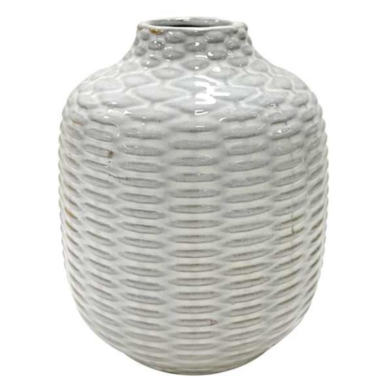 White Textured Ceramic Vase, 5″