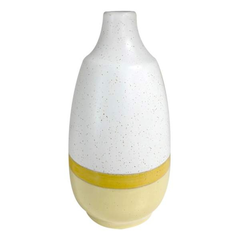 White & Yellow Ceramic Vase, 7.5″