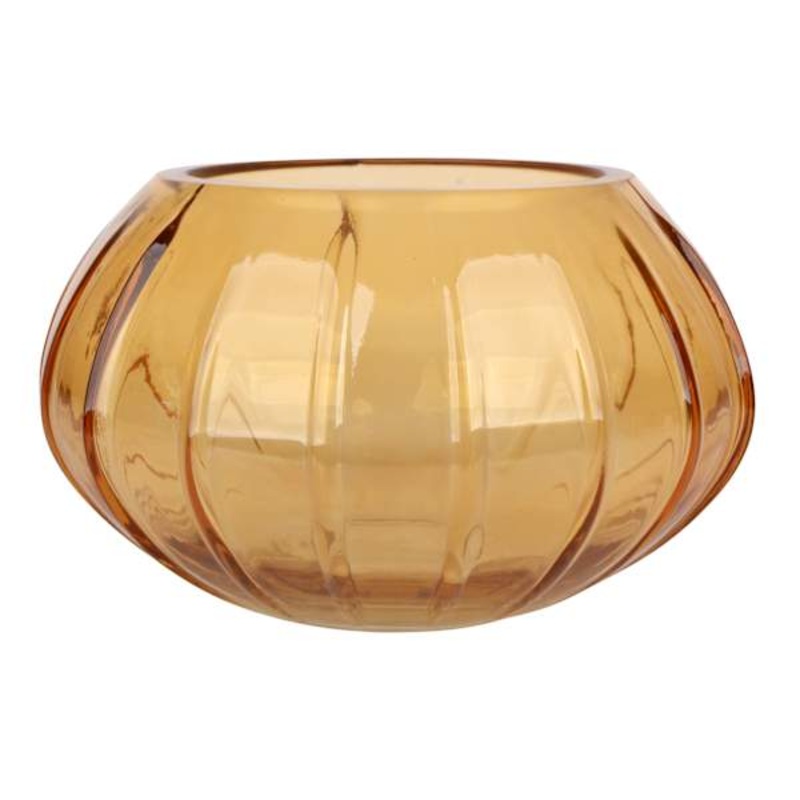 Amber Ribbed Glass Vase, 4″