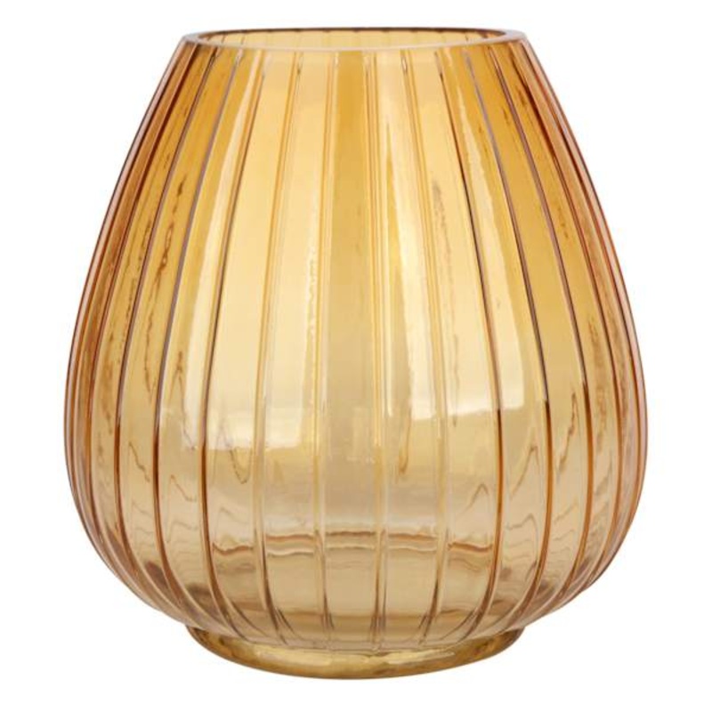 Amber Ribbed Glass Vase, 8″
