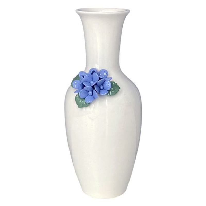 Providence White Blue 3D Floral Vase, 9.5″