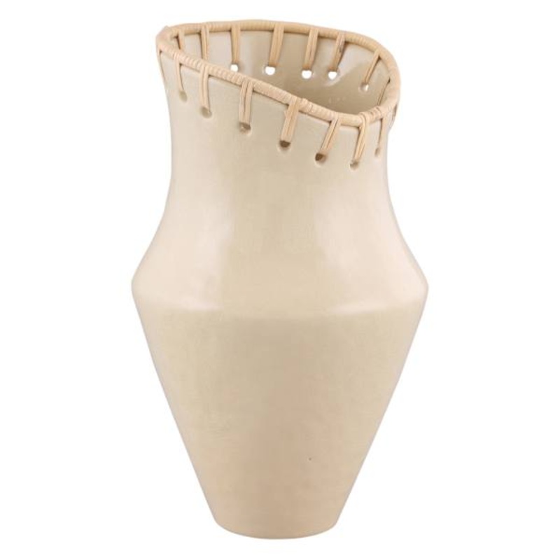 Rattan Ceramic Vase, 10.5”