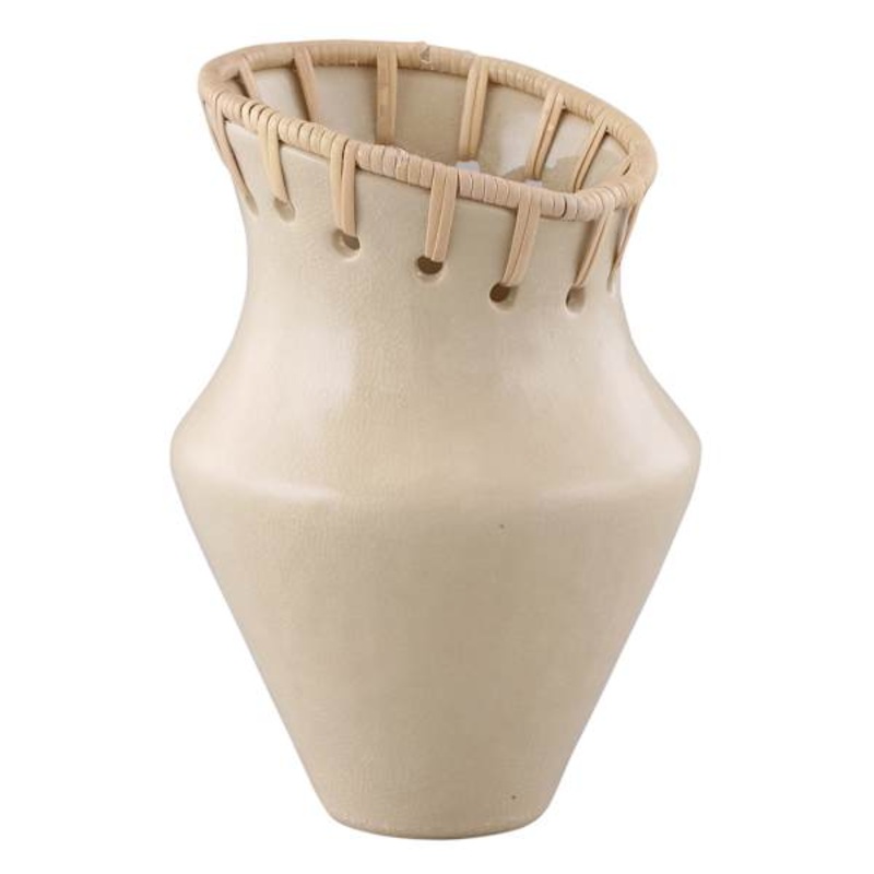 Rattan Ceramic Vase, 6.5″