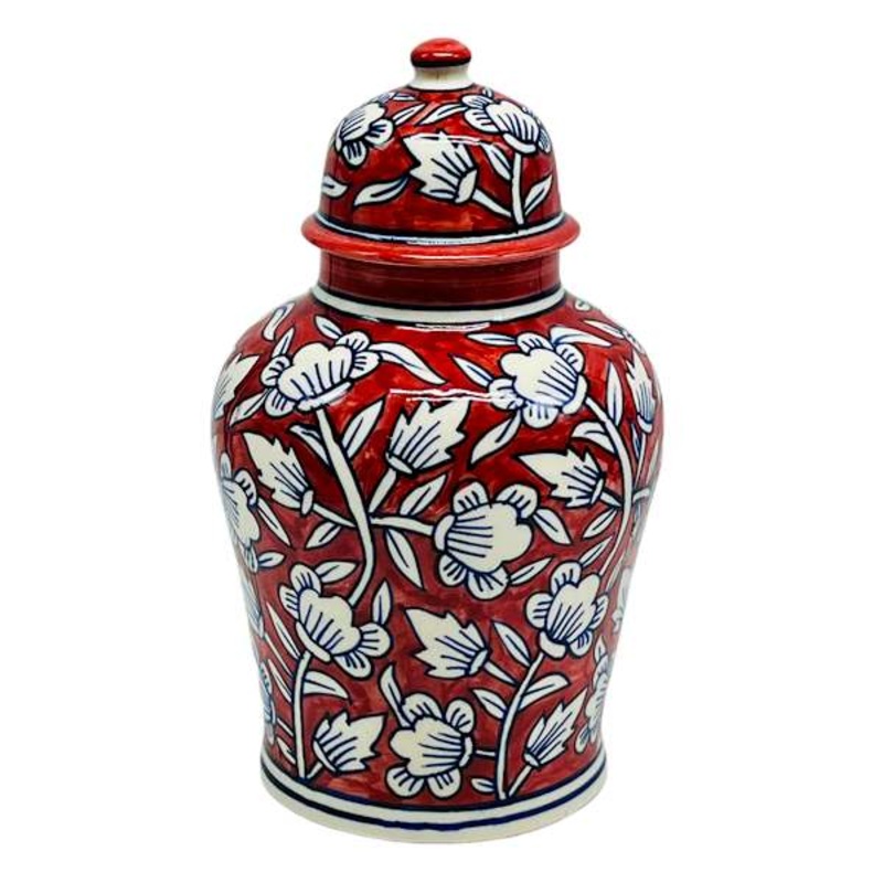 Red Ceramic Ginger Jar, 9″