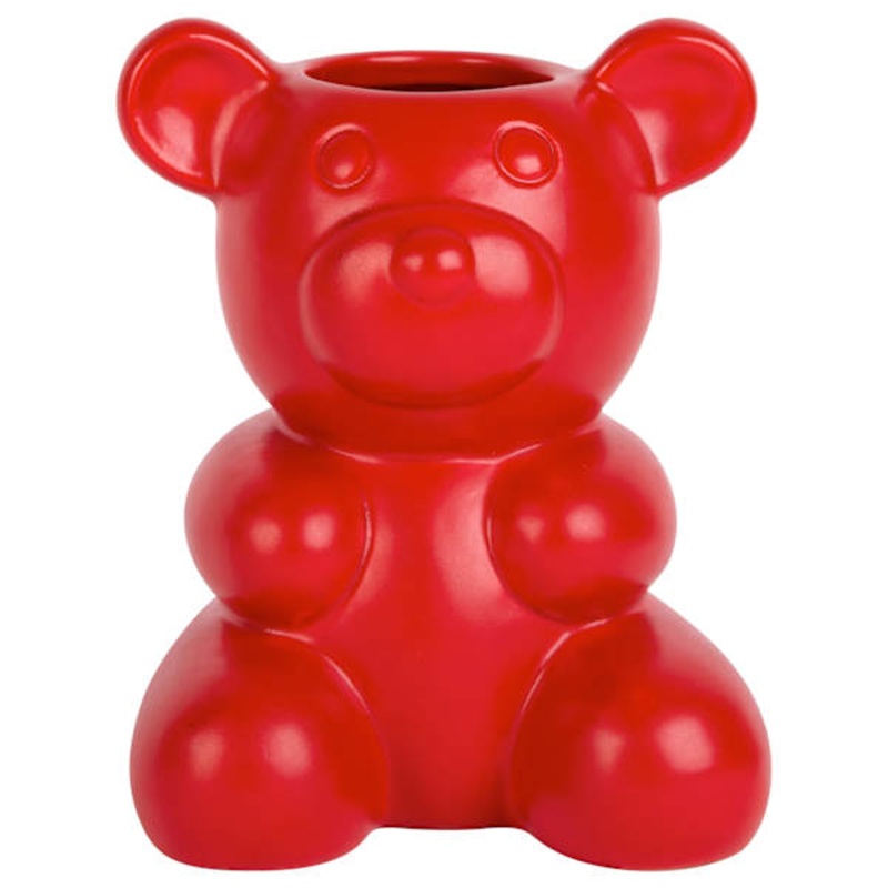 Red Ceramic Teddy Bear Vase, 6″