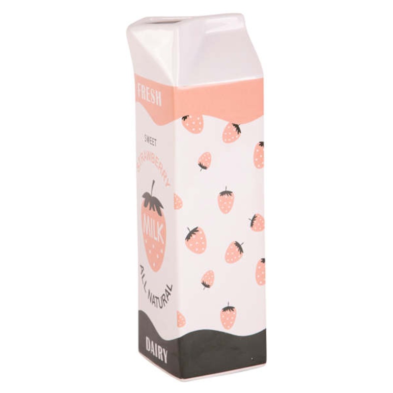 Strawberry Milk Carton Ceramic Vase, 9.57×3