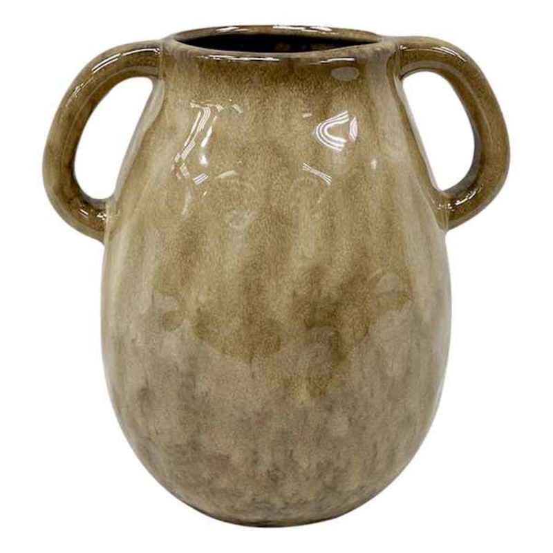 Tan Ceramic Vase with Handles, 7″