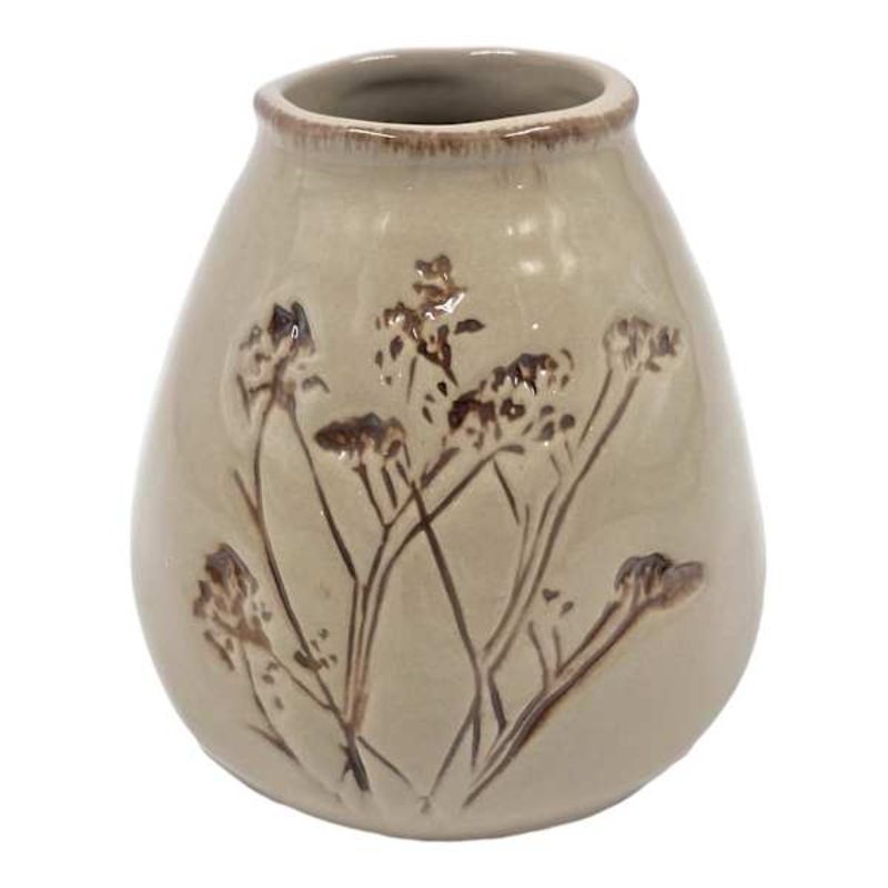 Tan Etched Flower Porcelain Vase, 4″
