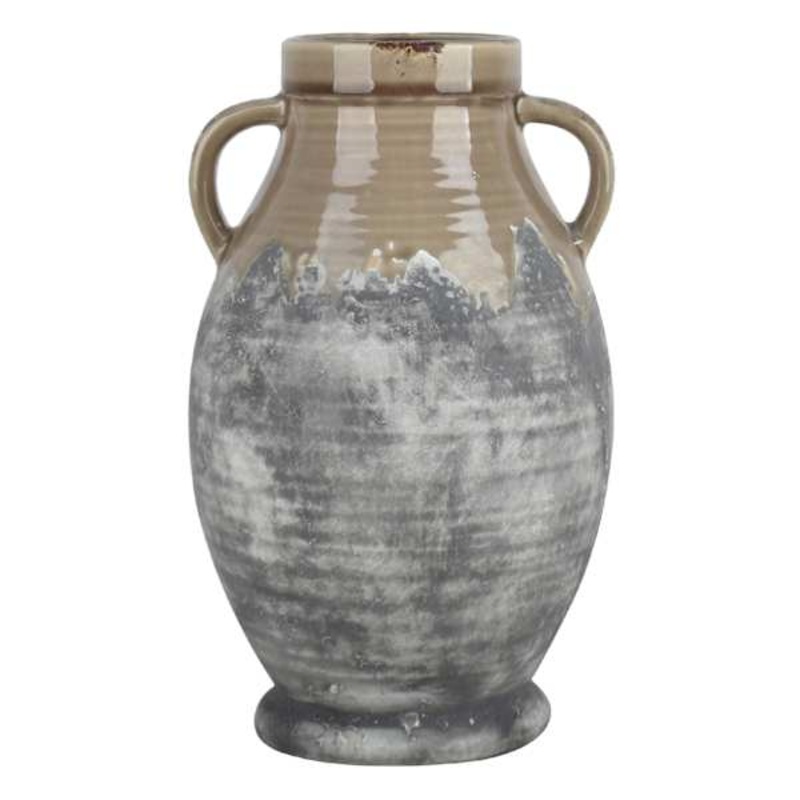 Tan & Grey Reactive Glaze Vase, 11.7″