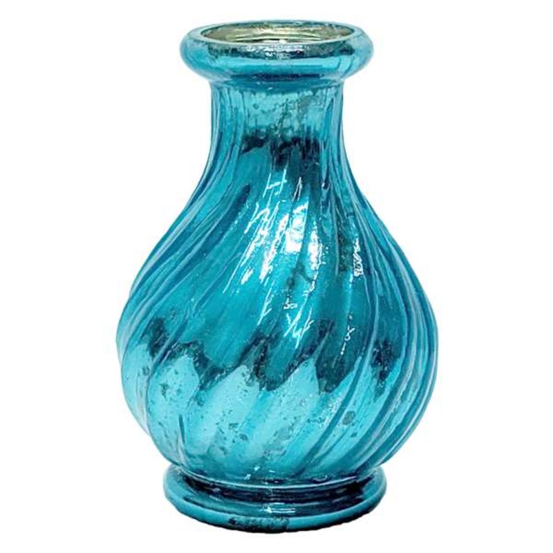 Teal Swirl Bud Glass Vase, 4″