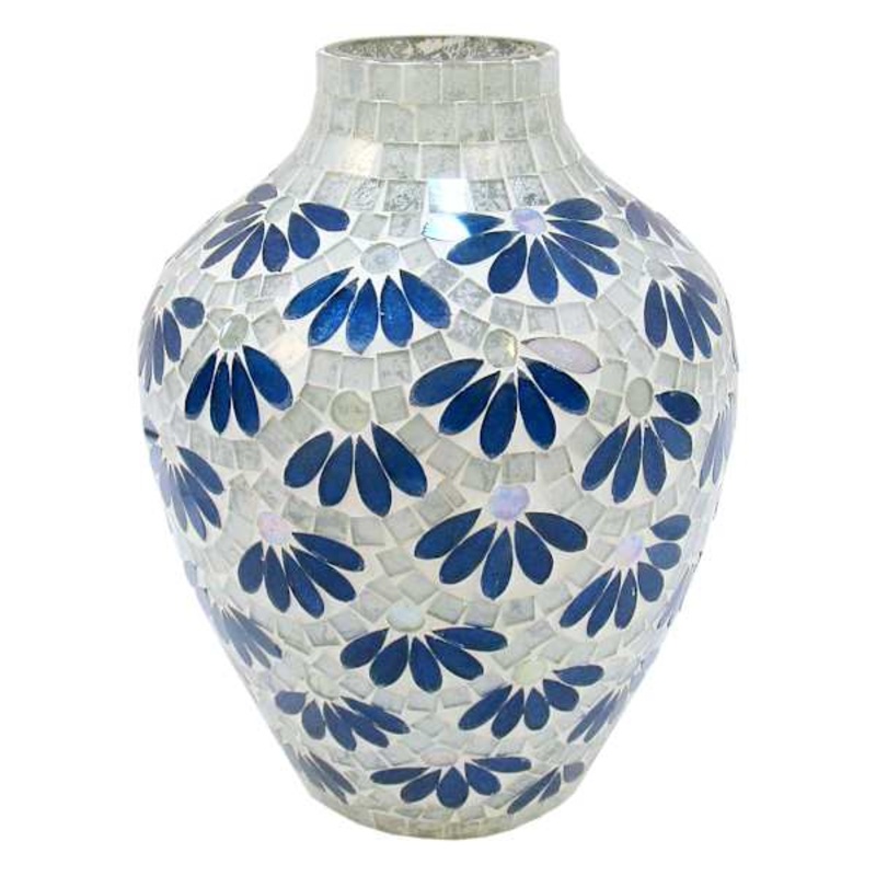 Tracey Boyd Blue Floral Mosaic Glass Vase, 9″