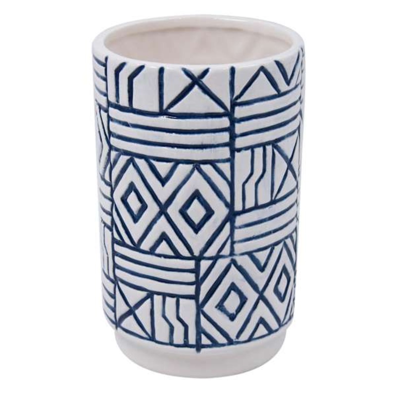 Tracey Boyd Blue Patterned Ceramic Vase, 7″