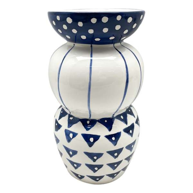 Tracey Boyd Blue Printed Ceramic Vase, 11″