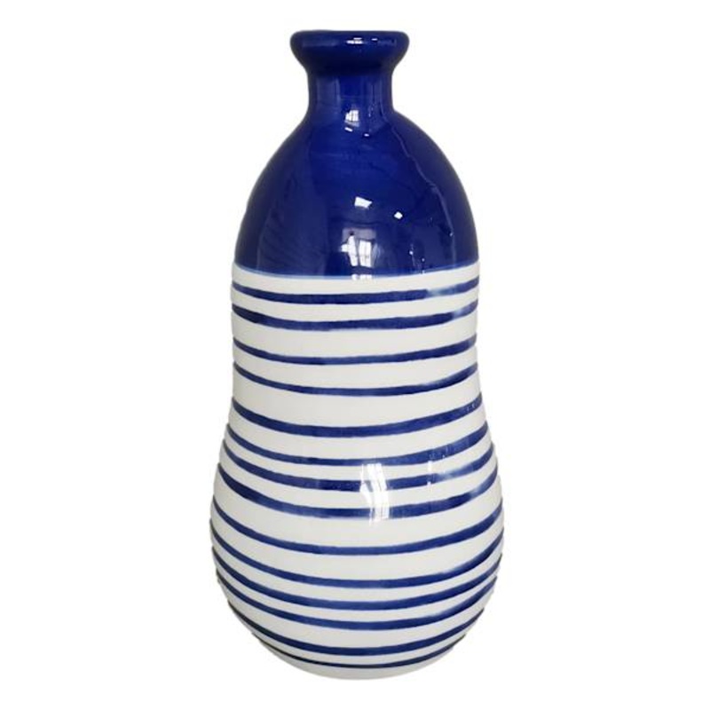 Tracey Boyd Blue Striped Ceramic Vase, 6″