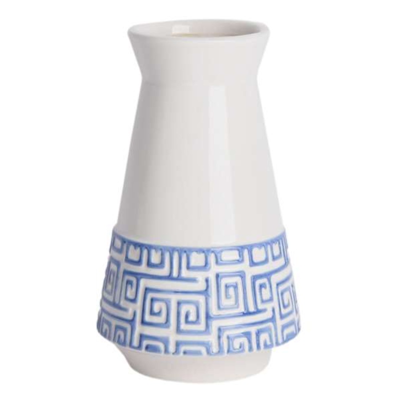 Tracey Boyd Blue & White Patterned Vase, 7″