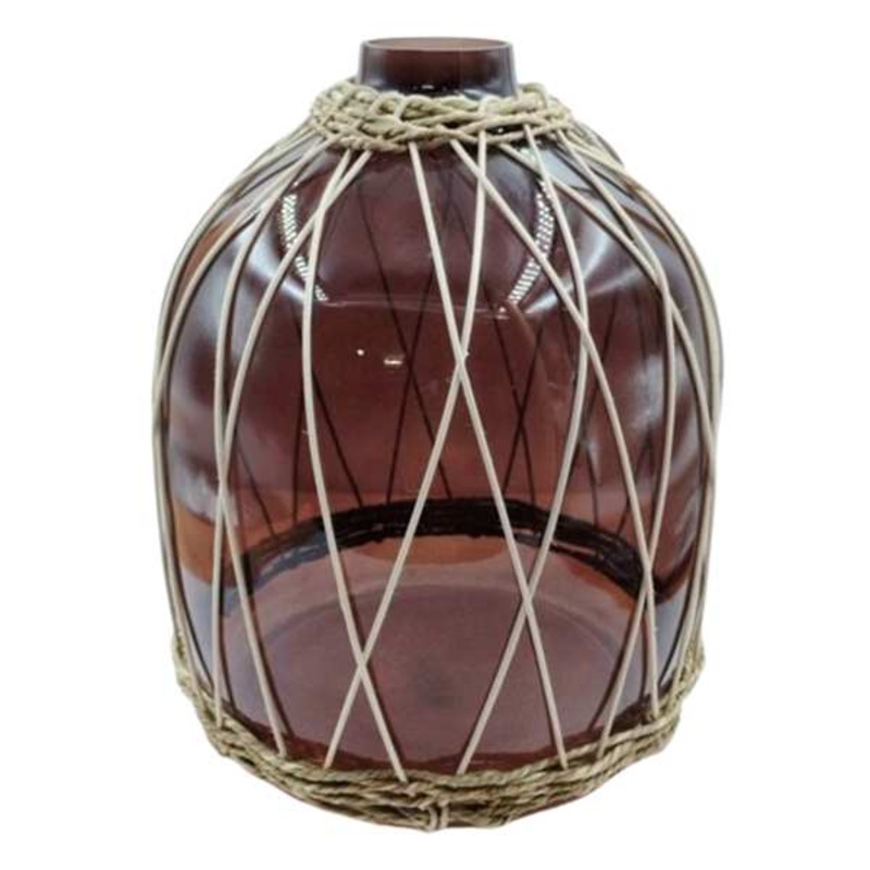 Tracey Boyd Brown Wicker Wrapped Glass Vase, 12″