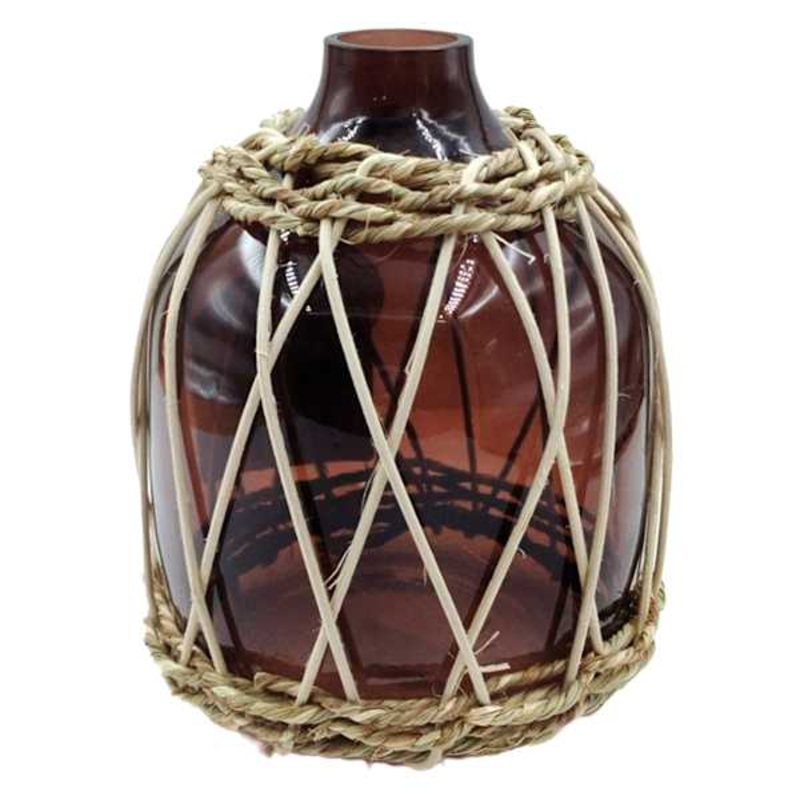 Tracey Boyd Brown Wicker Wrapped Glass Vase, 6.7″