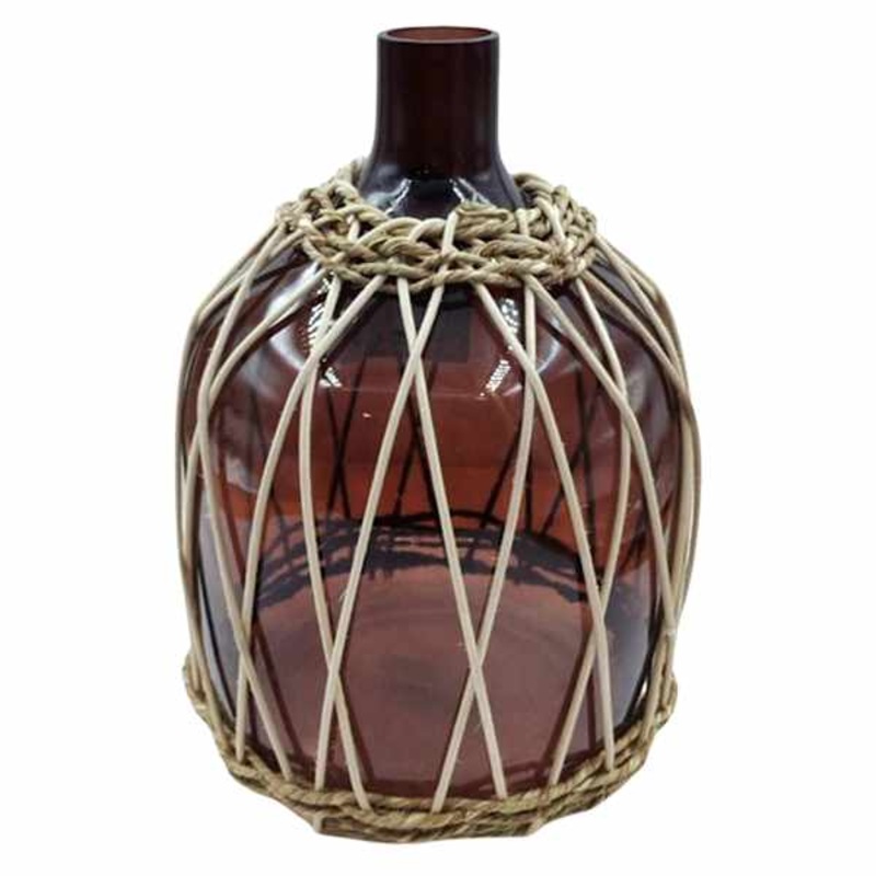 Tracey Boyd Brown Wicker Wrapped Glass Vase, 9.7″