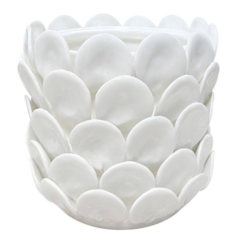 Tracey Boyd Ivory Ceramic Capiz Scalloped Vase, 7″