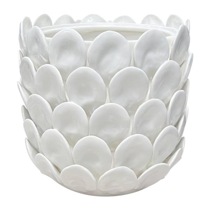 Tracey Boyd Ivory Ceramic Capiz Scalloped Vase, 8″